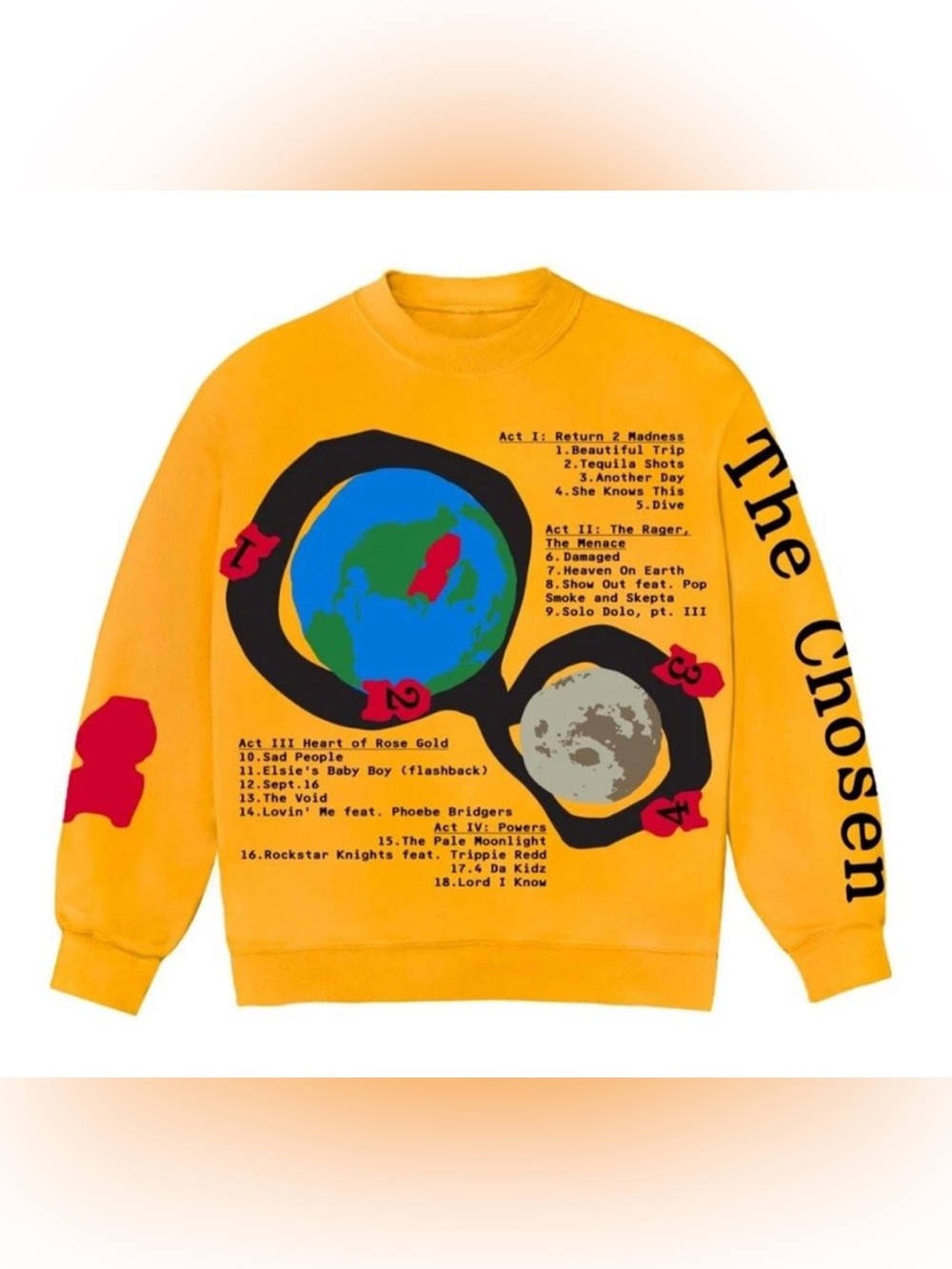 Kid Cudi The Chosen Yellow Crewneck Sweater - Men's Graphic Planet Print